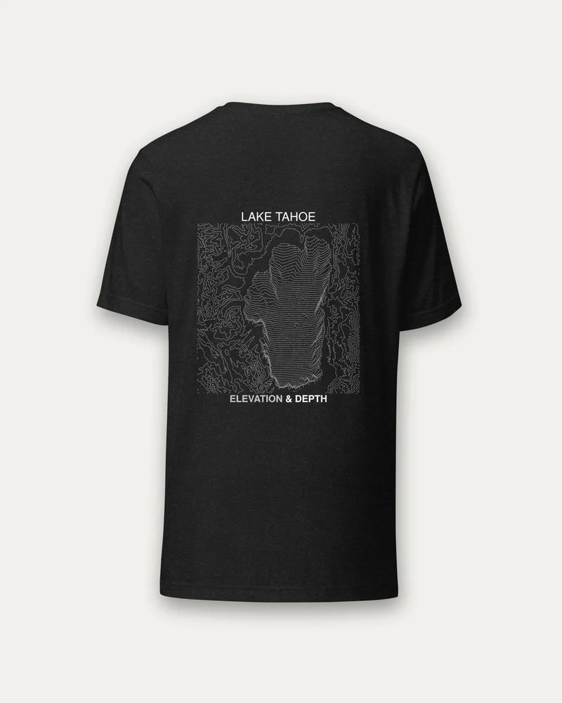 Elevation & Depth on black heather tee