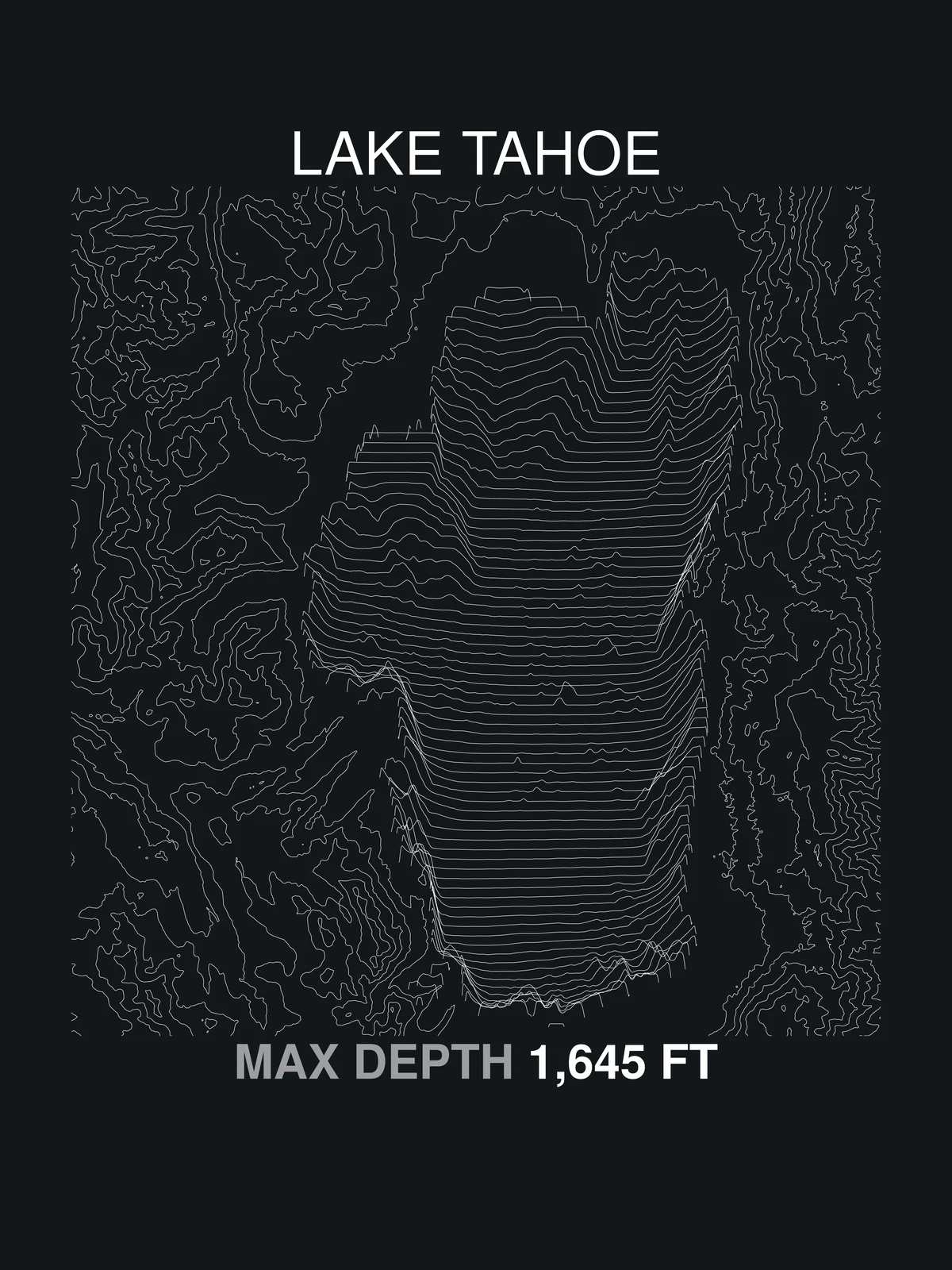 Max Depth — full plate, white contour print on ink